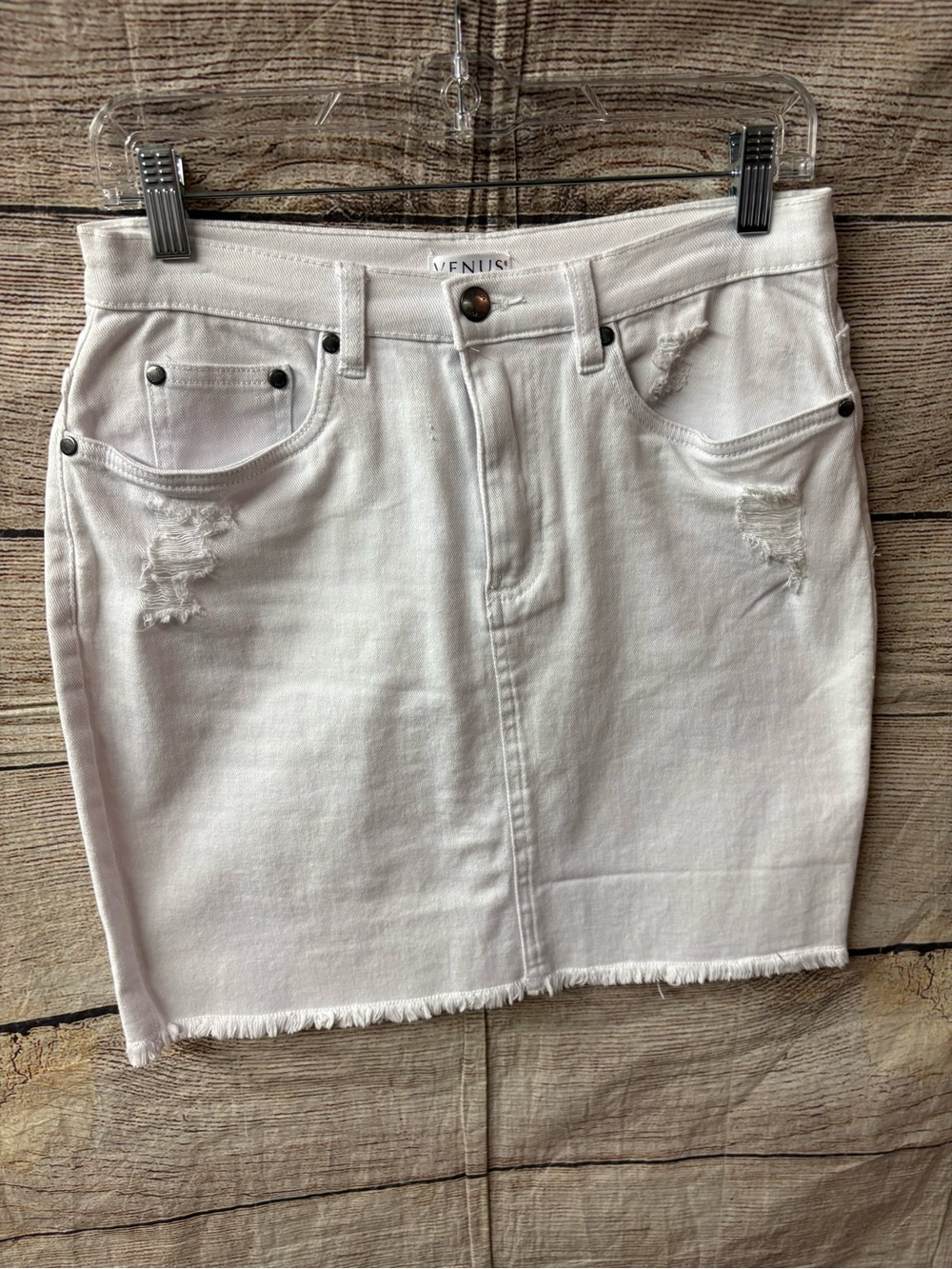 😍VENUS White Distressed Denim Mini Skirt